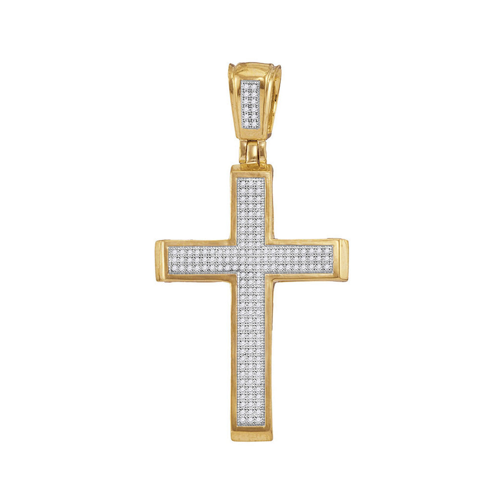 10kt Yellow Gold Mens Round Diamond Cross Charm Pendant 1/2 Cttw