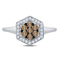 Load image into Gallery viewer, 10kt White Gold Womens Round Brown Diamond Polygon Cluster Ring 1/2 Cttw
