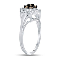 Load image into Gallery viewer, 10kt White Gold Womens Round Brown Diamond Polygon Cluster Ring 1/2 Cttw
