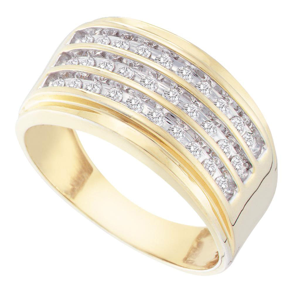 10kt Yellow Gold Mens Round Diamond Triple Row Band Ring 1/2 Cttw