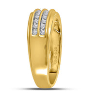Load image into Gallery viewer, 10kt Yellow Gold Mens Round Diamond Wedding 2-Row Band Ring 1/4 Cttw
