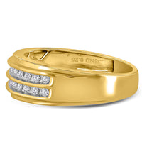 Load image into Gallery viewer, 10kt Yellow Gold Mens Round Diamond Wedding 2-Row Band Ring 1/4 Cttw

