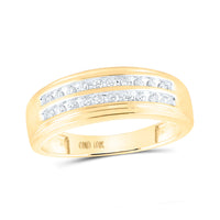 Load image into Gallery viewer, 10kt Yellow Gold Mens Round Diamond Wedding 2-Row Band Ring 1/4 Cttw
