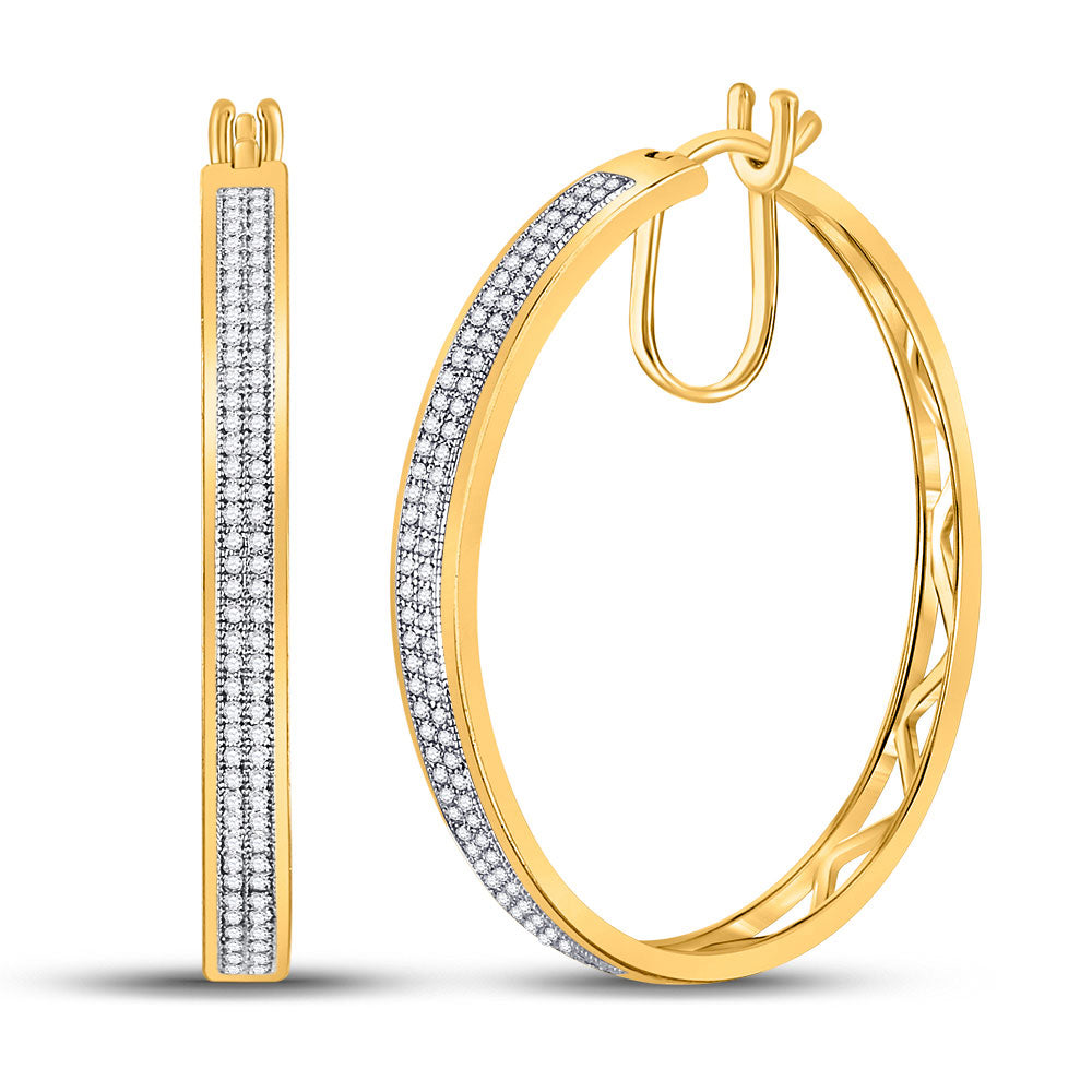 10kt Yellow Gold Womens Round Diamond Hoop Earrings 1/2 Cttw
