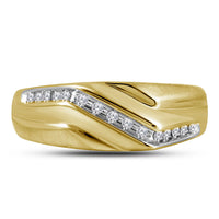Load image into Gallery viewer, 10kt Yellow Gold Mens Round Diamond Diagonal Single Row Wedding Band Ring 1/8 Cttw
