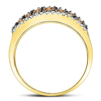 Load image into Gallery viewer, 10kt Yellow Gold Womens Round Brown Diamond Triple Row Band Ring 1/2 Cttw
