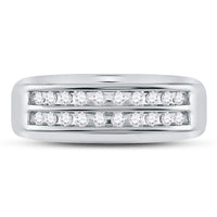 Load image into Gallery viewer, 10kt White Gold Mens Round Diamond Wedding 2-Row Band Ring 1/4 Cttw
