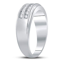 Load image into Gallery viewer, 10kt White Gold Mens Round Diamond Wedding 2-Row Band Ring 1/4 Cttw
