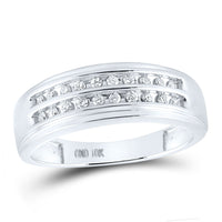 Load image into Gallery viewer, 10kt White Gold Mens Round Diamond Wedding 2-Row Band Ring 1/4 Cttw
