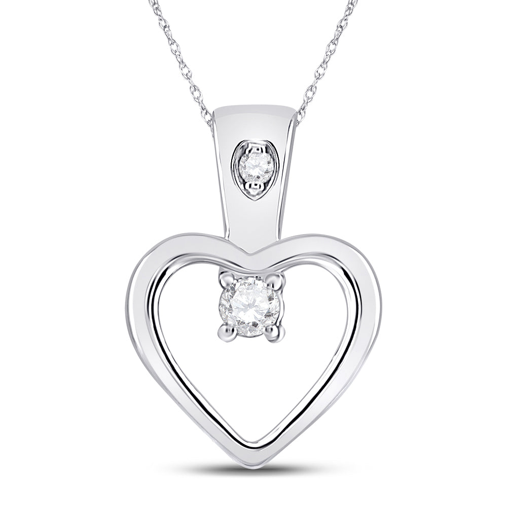 10kt White Gold Womens Round Diamond Small Heart Pendant 1/20 Cttw