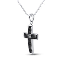 Load image into Gallery viewer, Sterling Silver Womens Round Black Color Enhanced Diamond Cross Pendant 1/6 Cttw

