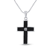 Load image into Gallery viewer, Sterling Silver Womens Round Black Color Enhanced Diamond Cross Pendant 1/6 Cttw
