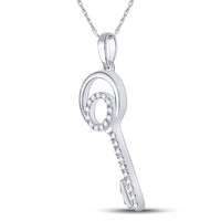 Load image into Gallery viewer, 10kt White Gold Womens Round Diamond Key Pendant 1/12 Cttw
