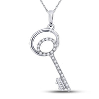 Load image into Gallery viewer, 10kt White Gold Womens Round Diamond Key Pendant 1/12 Cttw
