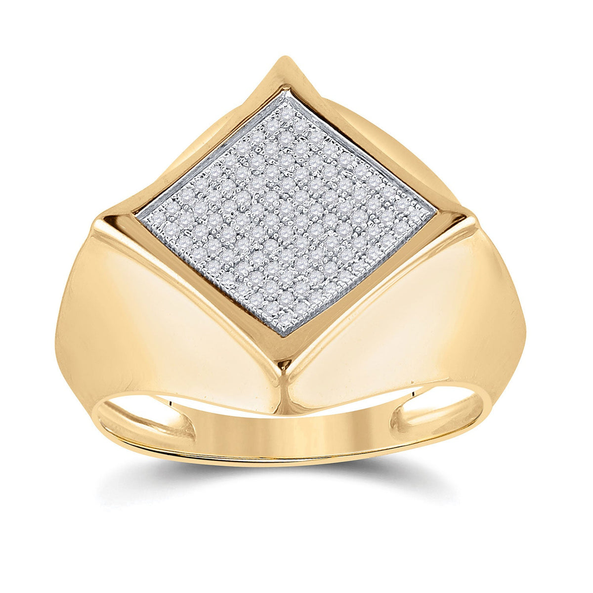 10kt Yellow Gold Mens Round Diamond Offset Square Ring 1/3 Cttw