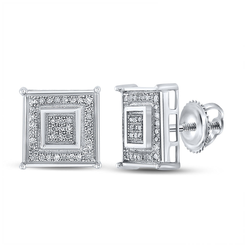 Sterling Silver Mens Round Diamond Square Earrings 1/4 Cttw