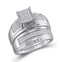Load image into Gallery viewer, Sterling Silver His Hers Round Diamond Matching Wedding Set 3/8 Cttw
