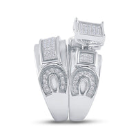 Load image into Gallery viewer, Sterling Silver His Hers Round Diamond Cluster Matching Wedding Set 1/2 Cttw
