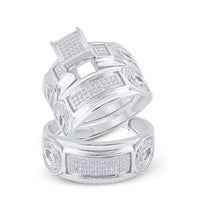 Load image into Gallery viewer, Sterling Silver His Hers Round Diamond Cluster Matching Wedding Set 1/2 Cttw
