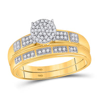 Load image into Gallery viewer, 10kt Yellow Gold His Hers Round Diamond Cluster Matching Wedding Set 1/3 Cttw

