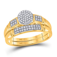 Load image into Gallery viewer, 10kt Yellow Gold His Hers Round Diamond Cluster Matching Wedding Set 1/3 Cttw
