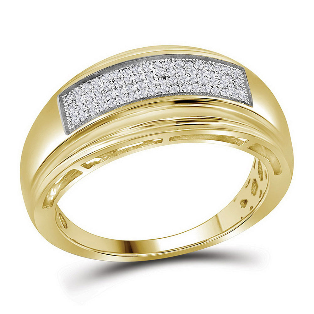 Yellow-tone Sterling Silver Mens Round Diamond Wedding Band Ring 1/5 Cttw