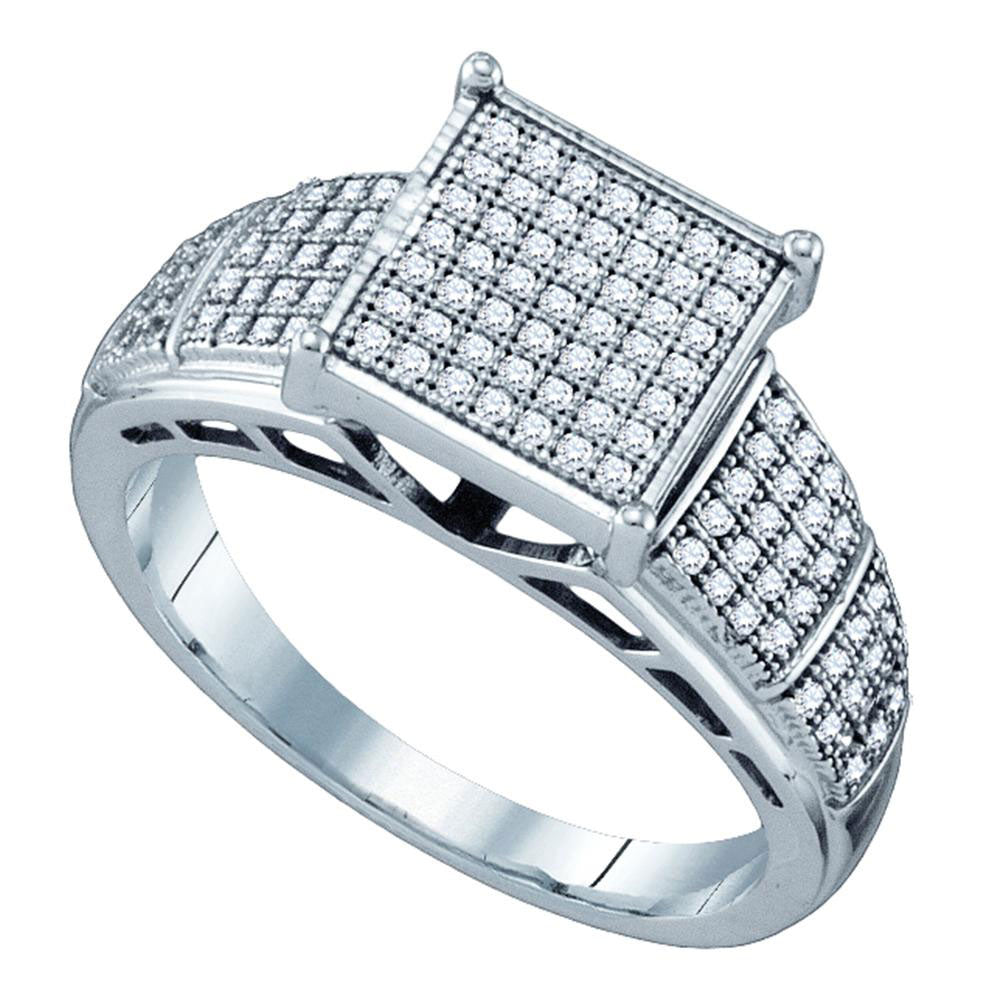 Sterling Silver Round Diamond Cluster Bridal Wedding Engagement Ring 1/3 Cttw