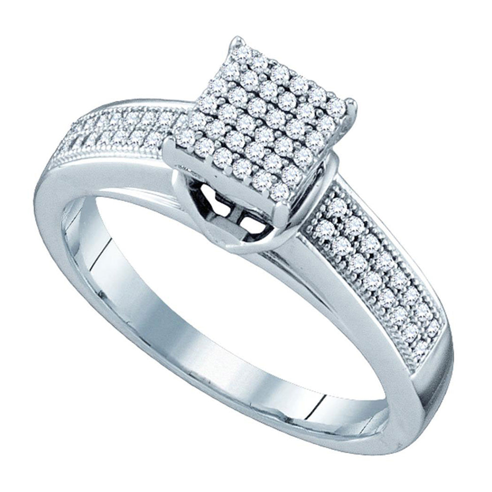 Sterling Silver Round Diamond Square Bridal Wedding Engagement Ring 1/4 Cttw