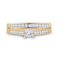 Load image into Gallery viewer, 10kt Yellow Gold Princess Diamond Bridal Wedding Ring Band Set 1/2 Cttw
