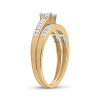 Load image into Gallery viewer, 10kt Yellow Gold Princess Diamond Bridal Wedding Ring Band Set 1/2 Cttw

