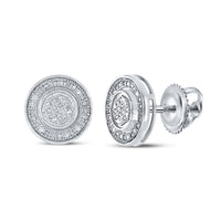Load image into Gallery viewer, Sterling Silver Mens Round Diamond Circle Disk Stud Earrings 1/5 Cttw
