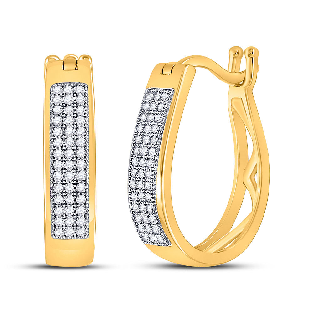 10kt Yellow Gold Womens Round Diamond Hoop Earrings 1/4 Cttw
