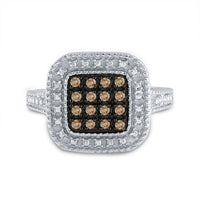 Load image into Gallery viewer, Sterling Silver Womens Round Brown Diamond Square Cluster Ring 1/5 Cttw
