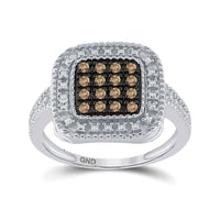 Load image into Gallery viewer, Sterling Silver Womens Round Brown Diamond Square Cluster Ring 1/5 Cttw
