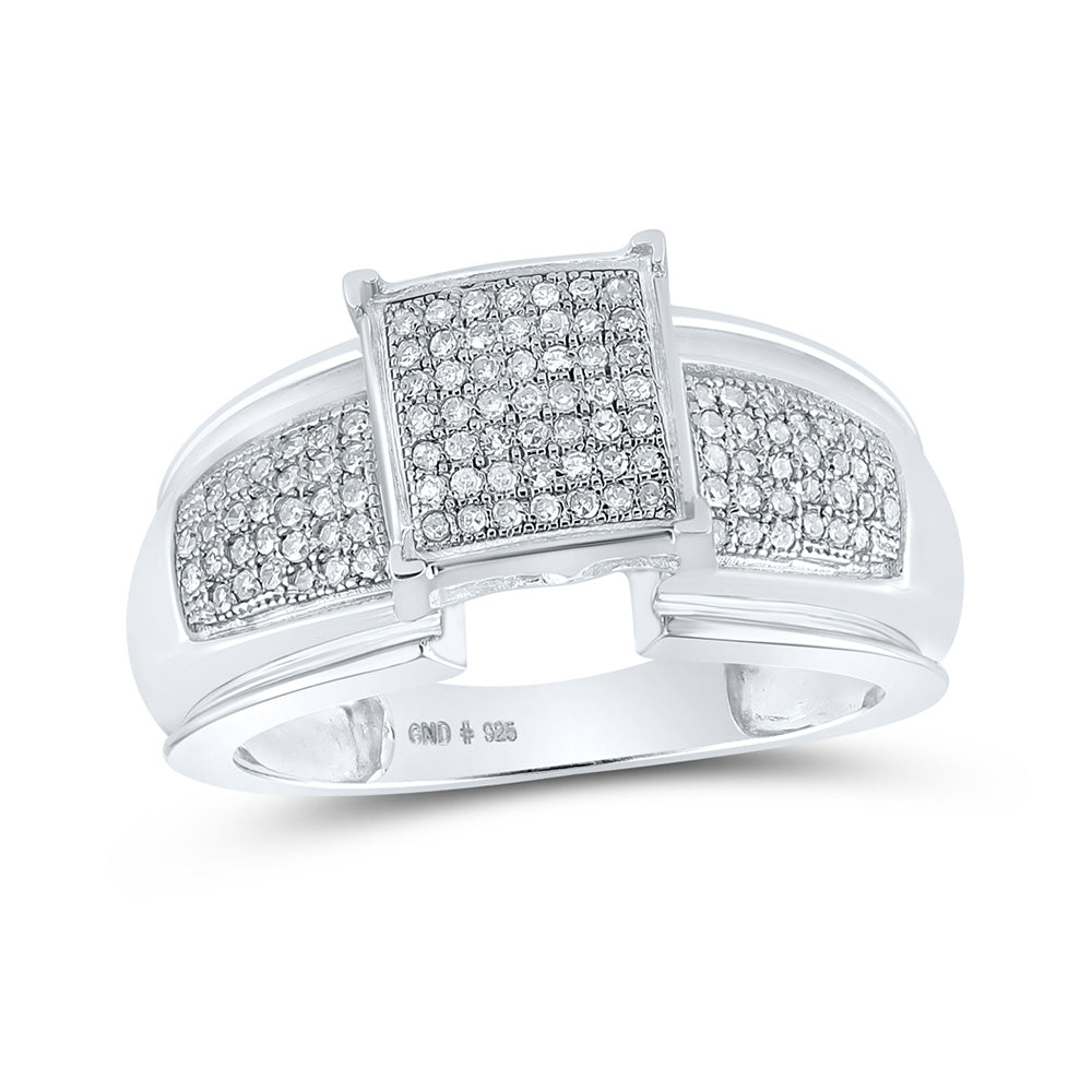 Sterling Silver Diamond Elevated Square Cluster Bridal Wedding Engagement Ring 1/3 Cttw