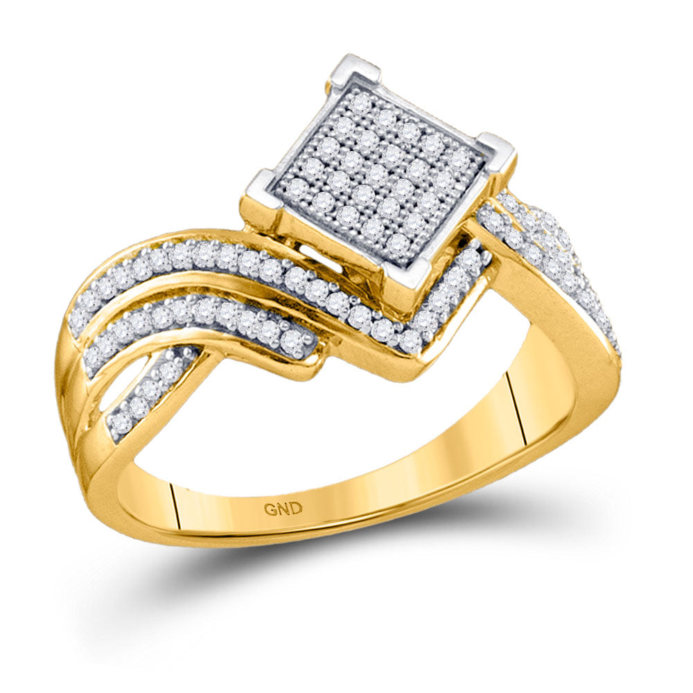 10kt Yellow Gold Womens Round Diamond Offset Square Cluster Ring 1/3 Cttw