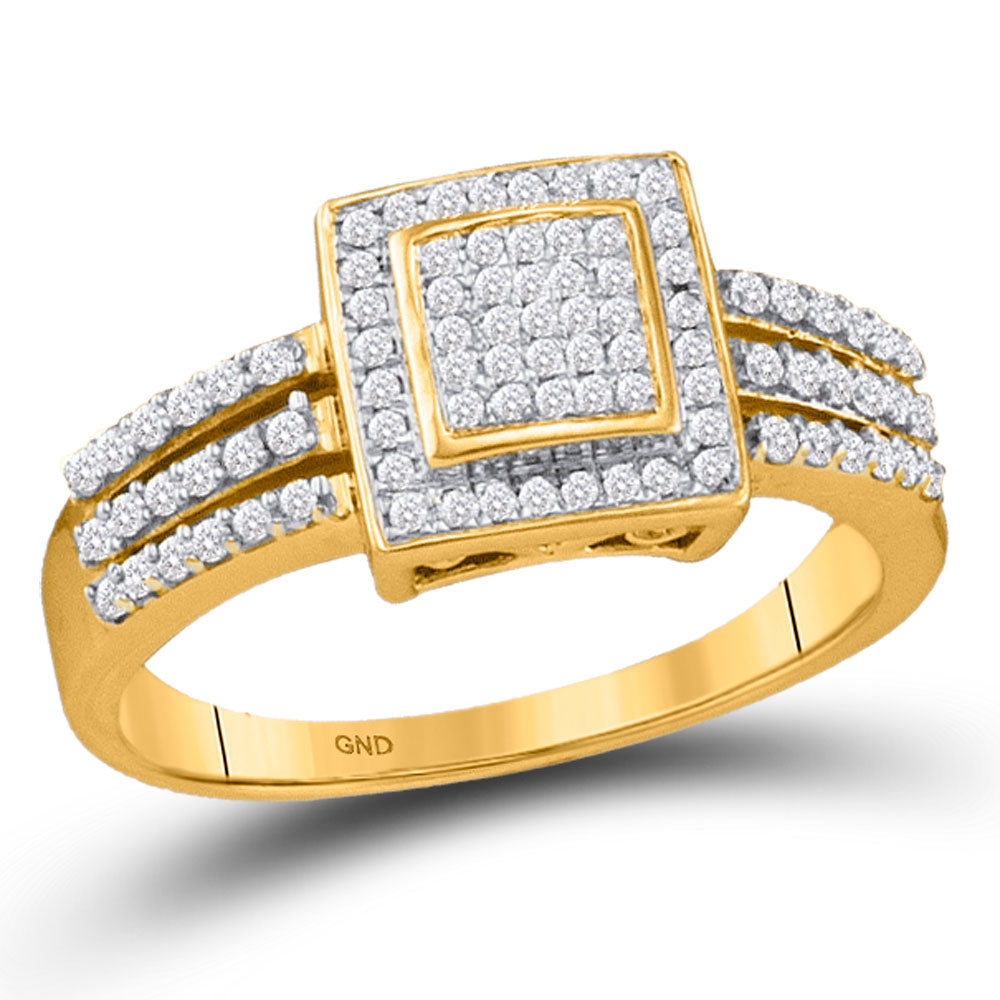 10kt Yellow Gold Womens Round Diamond Square Cluster Ring 1/3 Cttw