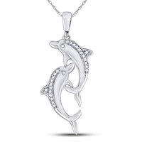 Load image into Gallery viewer, 10kt White Gold Womens Round Diamond Dolphin Nautical Animal Pendant 1/12 Cttw
