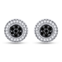 Load image into Gallery viewer, Sterling Silver Womens Round Black Color Enhanced Diamond Cluster Earrings 1/4 Cttw
