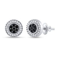 Load image into Gallery viewer, Sterling Silver Womens Round Black Color Enhanced Diamond Cluster Earrings 1/4 Cttw
