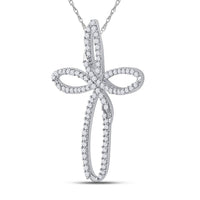 Load image into Gallery viewer, 10kt White Gold Womens Round Diamond Cross Pendant 1/4 Cttw
