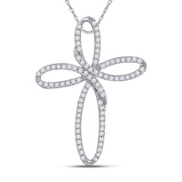 Load image into Gallery viewer, 10kt White Gold Womens Round Diamond Cross Pendant 1/4 Cttw
