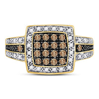 Load image into Gallery viewer, 10kt Yellow Gold Womens Round Brown Diamond Square Cluster Ring 1/2 Cttw
