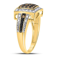 Load image into Gallery viewer, 10kt Yellow Gold Womens Round Brown Diamond Square Cluster Ring 1/2 Cttw
