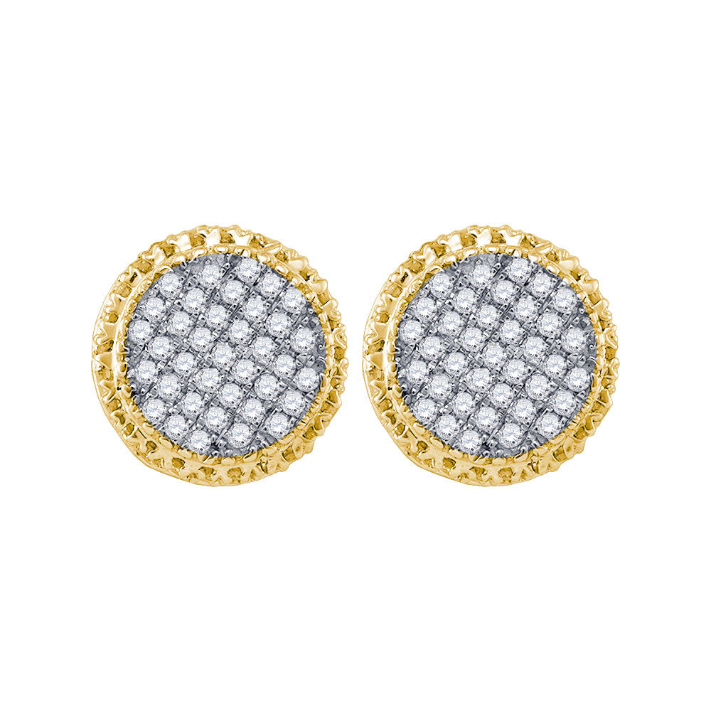 10kt Yellow Gold Mens Round Diamond Circle Cluster Earrings 1/3 Cttw