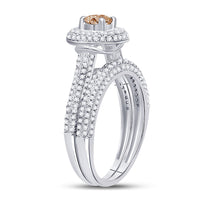 Load image into Gallery viewer, 14kt White Gold Womens Round Brown Diamond Bridal Wedding Ring Band Set 1-1/4 Cttw
