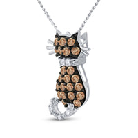 Load image into Gallery viewer, 10kt White Gold Womens Round Brown Diamond Kitty Cat Animal Pendant 1/3 Cttw
