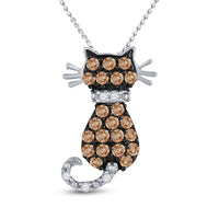 Load image into Gallery viewer, 10kt White Gold Womens Round Brown Diamond Kitty Cat Animal Pendant 1/3 Cttw
