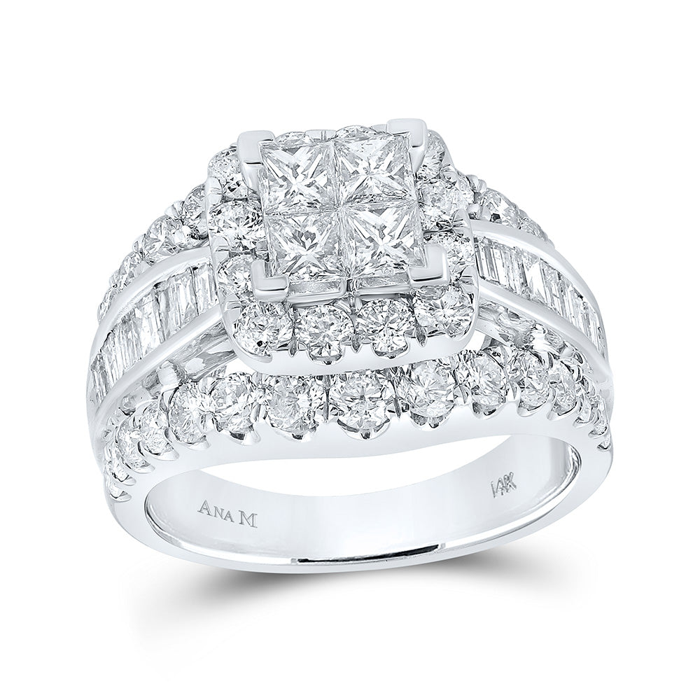 14kt White Gold Princess Diamond Halo Bridal Wedding Engagement Ring 3 Cttw