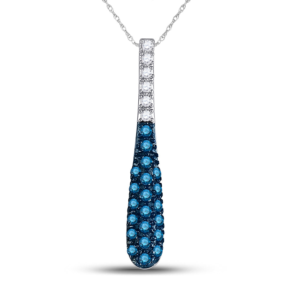 10kt White Gold Womens Round Blue Color Enhanced Diamond Drop Fashion Pendant 3/8 Cttw
